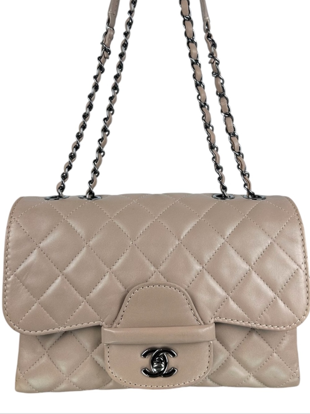 CHANEL CC Flap Bag Lambskin Silver Hardware